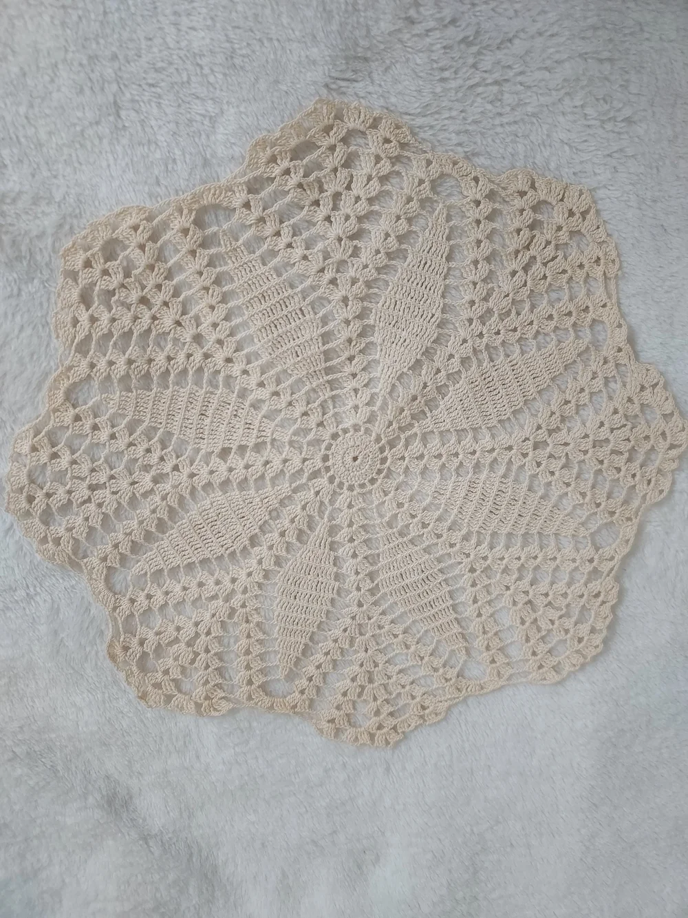 Handmade Crochet Round Snowflake Design Doily in Cream 11